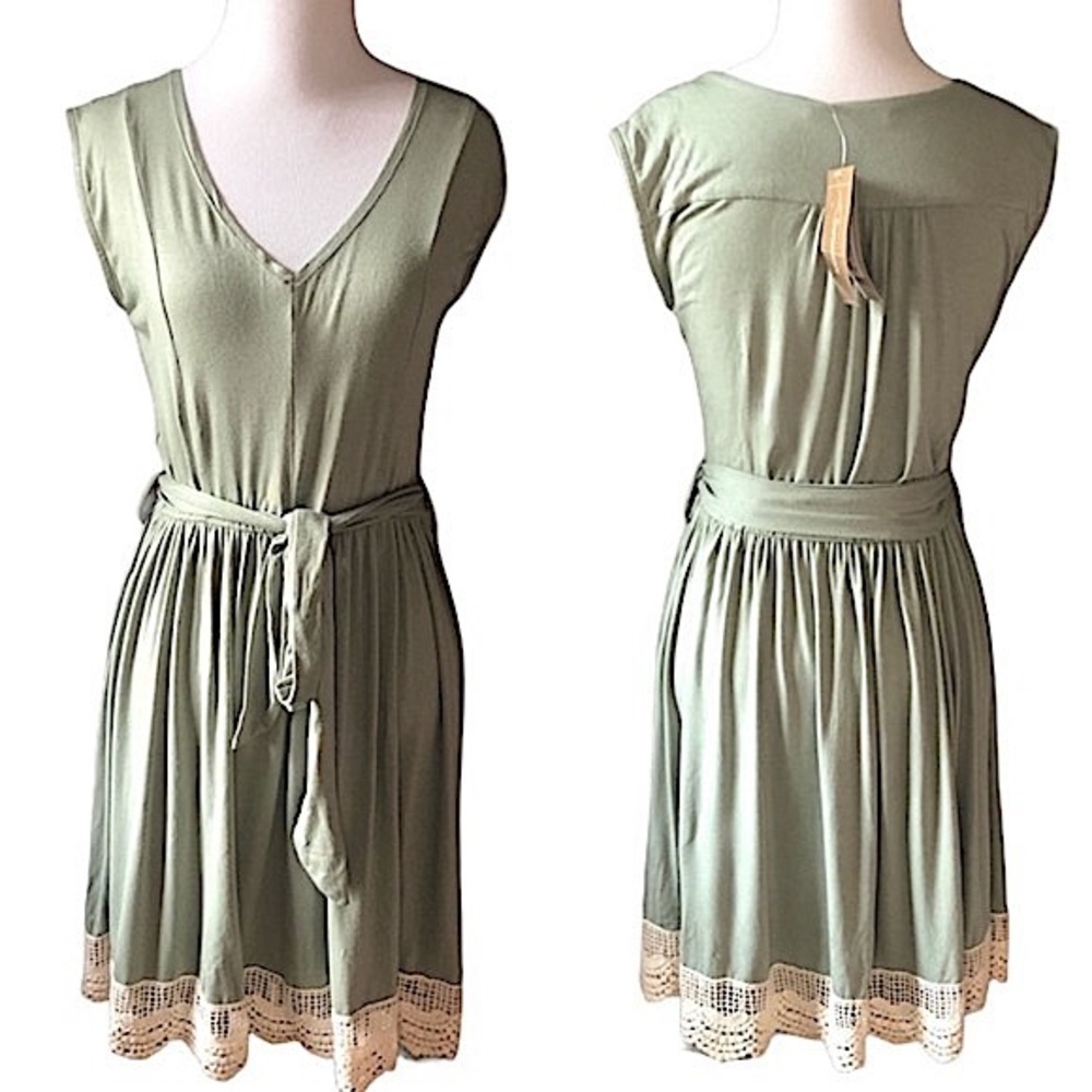 NEW Miami Lightweight Sage Green Crocheted Hem Dress
